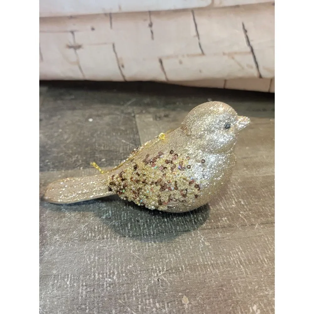 Brown glitter sequins bird ornament Xmas decor‎